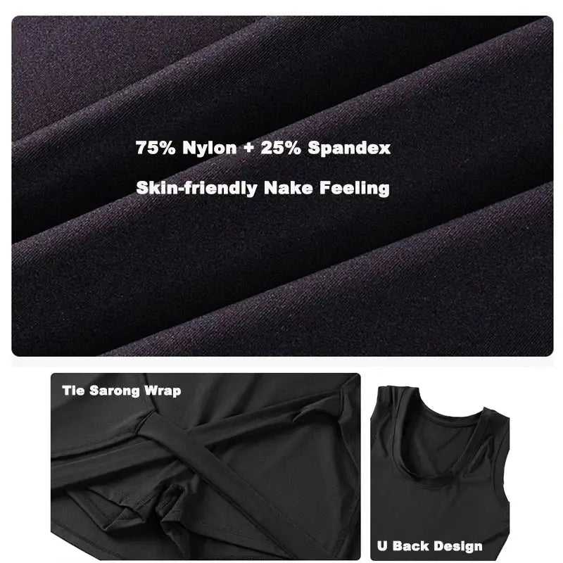 Boat Neck Tennis Dress Golf Dress for Women with Buit-In Short Sleeveless Backless Sarong Wrap Active Dress Workout Romper Dress