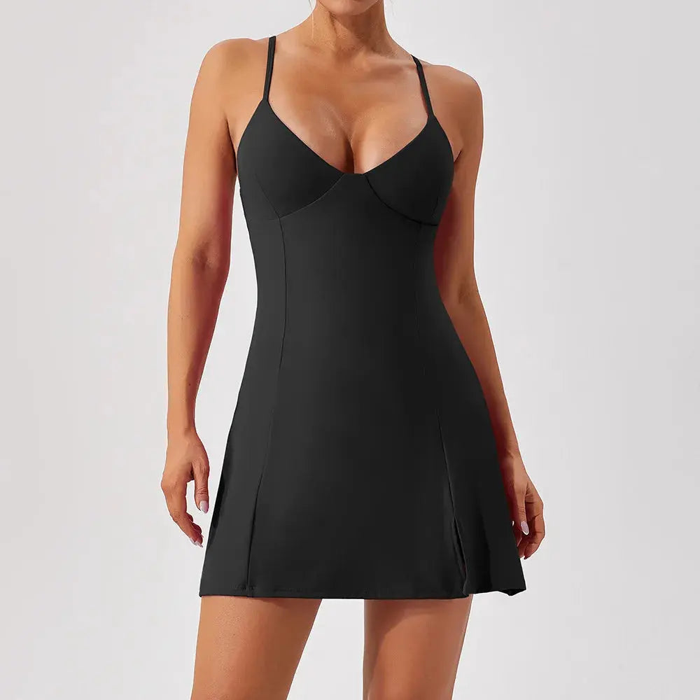 Women New Inner Shorts Sleeveless Tennis Dresses Workout Solid Outfits Slip Golf Dress Yoga Running Dress