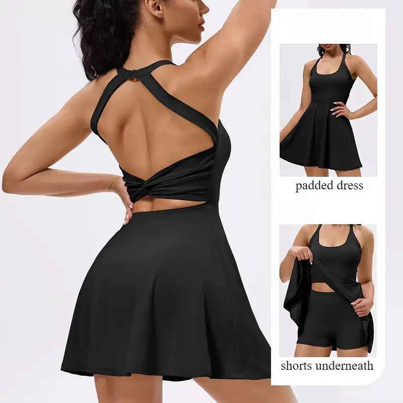 Tennis Dress with Shorts Badminton Clothing 2025 Golf Wear Dress with Shorts underneath Workout Outfit 1Pc Padded Sport Dress